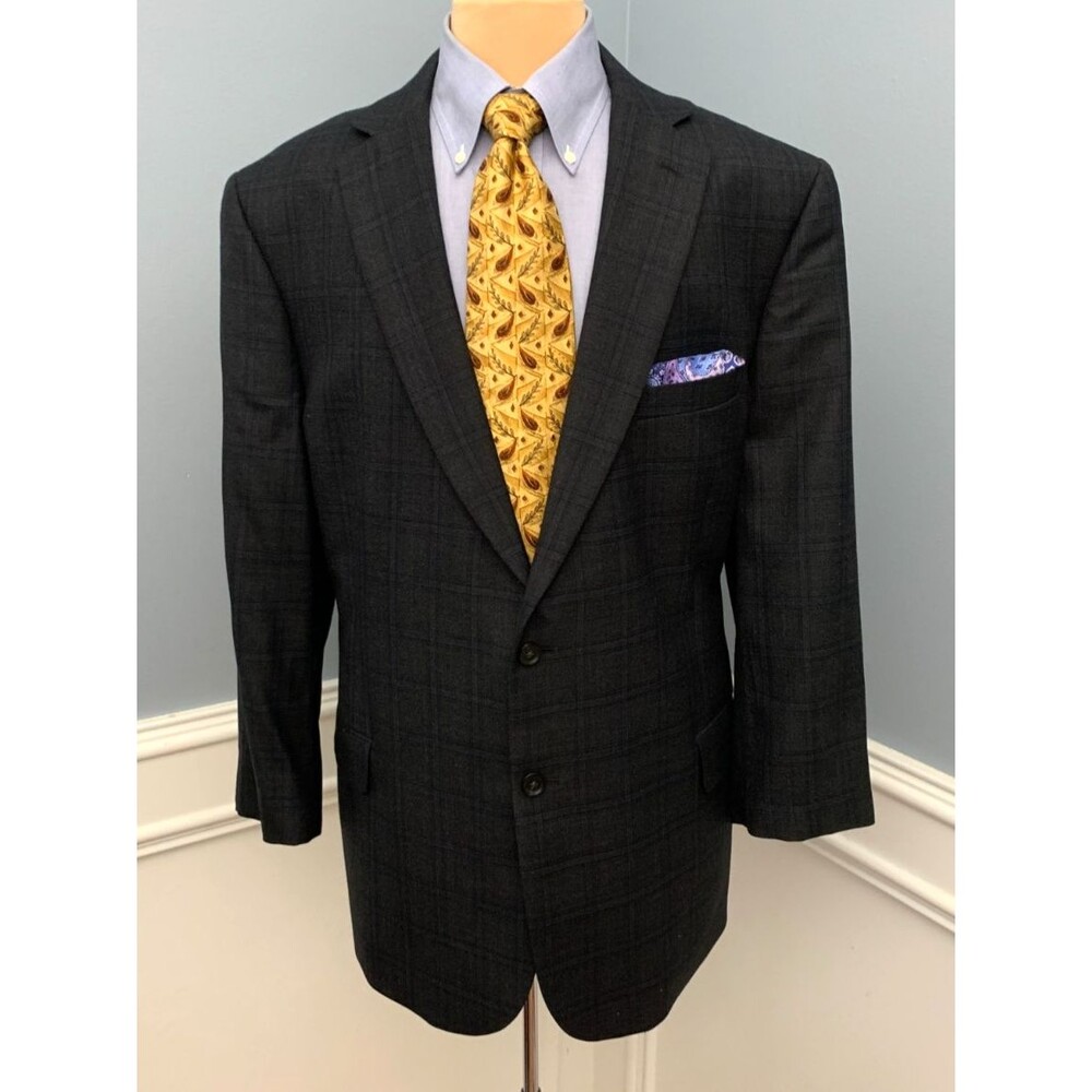 Jos A Bank Blazer Mens 50R Silk Wool Plaid Twill Tailored Jacket Sportcoat